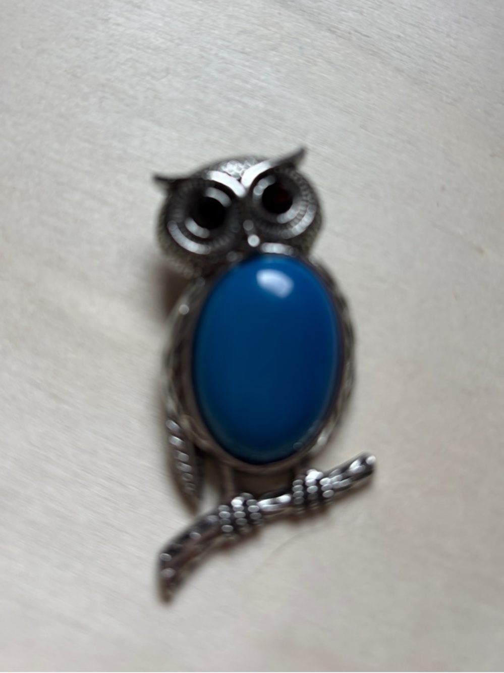 #3 Silver-Tone Owl Brooch with Bright Blue Cabochon